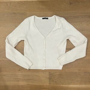 Brandy Melville ribbed button long sleeve shirt white